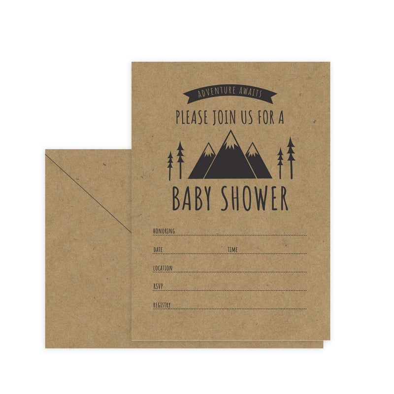 Canopy Street Adventure Awaits Baby Shower Invitations / 25 Mountain Themed Fill In The Blank Gender Neutral Baby Shower Invites / 5" x 7" Flat Boy Or Girl Gender Reveal Invitation - Image 5